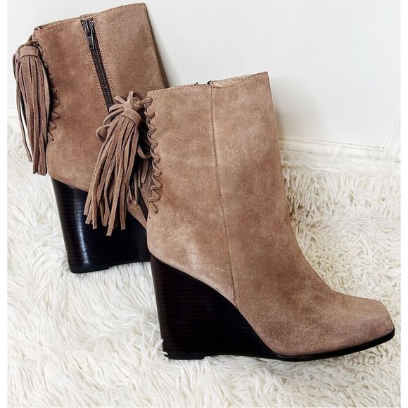 Jeffrey Campbell Suede Tassel Wedge Ankle Boot SZ 8 Brown - Picture 6 of 6